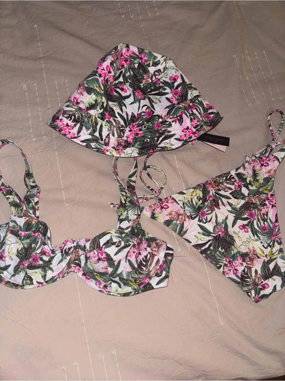 Victoria's Secret Pink Green White Floral Bucket Hat